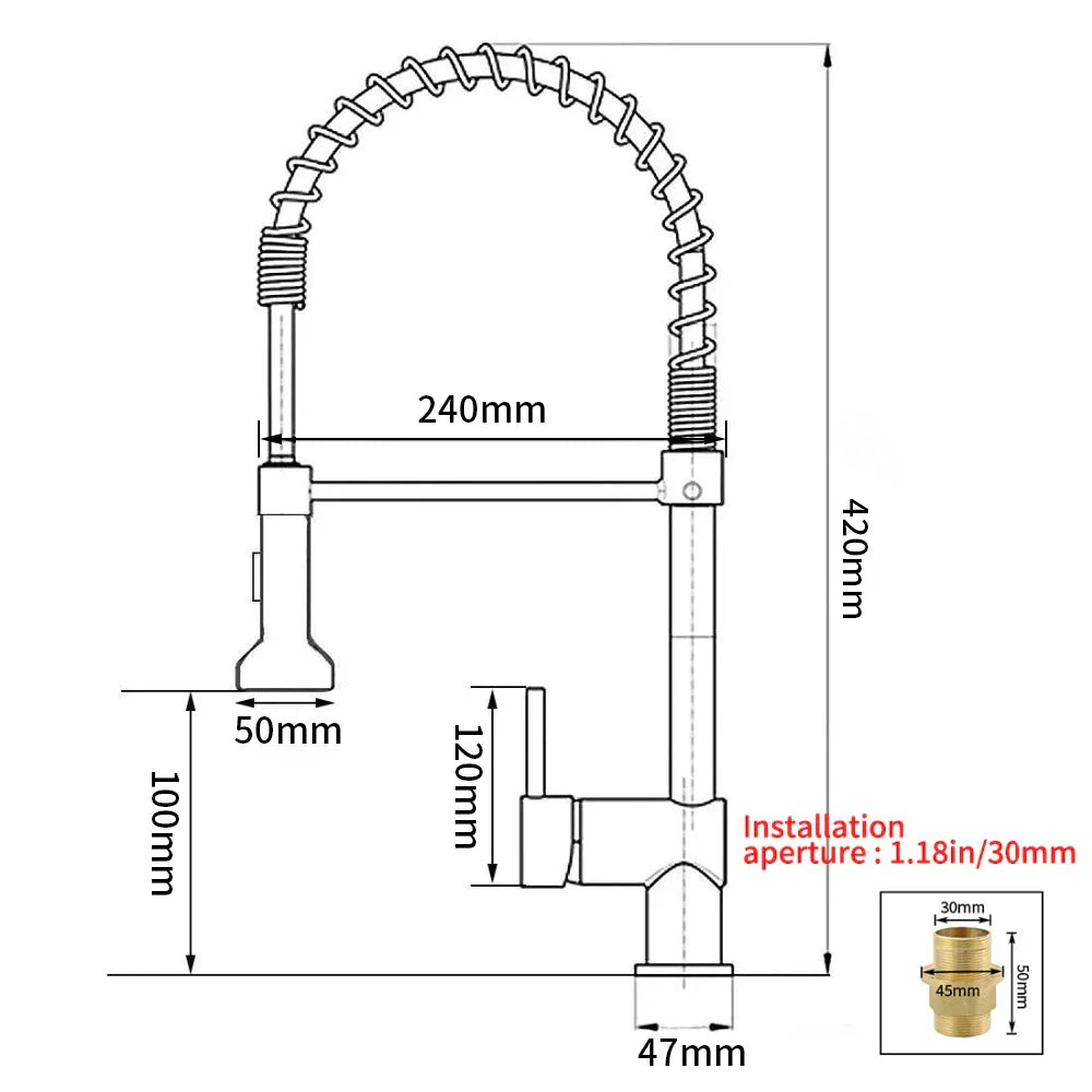 DecorBites™ Brass Spring Spout Kitchen Faucet with Single Lever Pull Down Mixer Tap