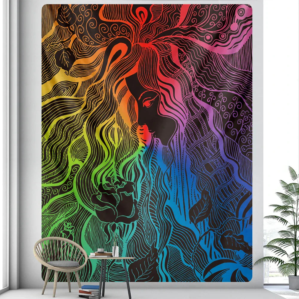 DecorBites™ Boho Girl Tapestry: Hippie Yoga Mat, Sofa Blanket, Home Decor Art