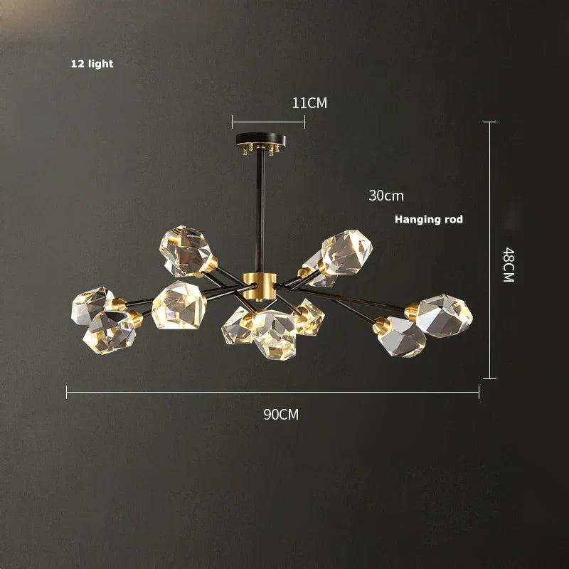 DecorBites™ Black Crystal Copper LED Chandelier for Dining Room - Art Deco Hanging Lamp