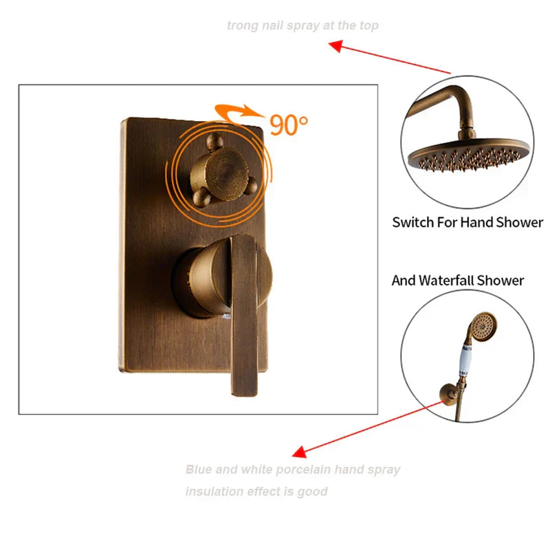DecorBites™ Black Antique Wall-Mounted Bathroom Rain Shower System