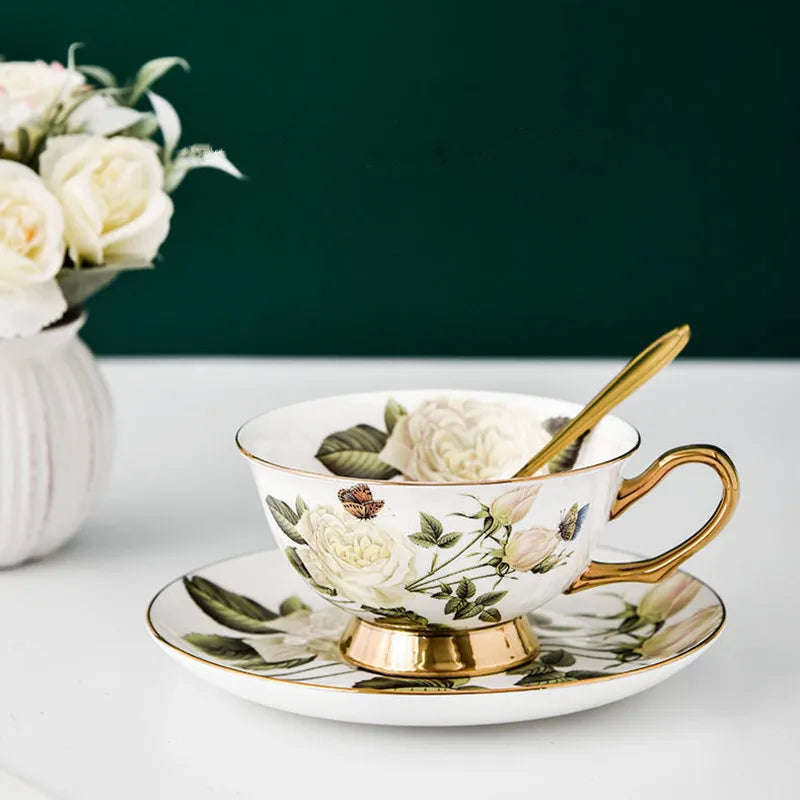 DecorBites™ Bone China Tea Cup Set with Spoon - Elegant English Afternoon Tea Mugs