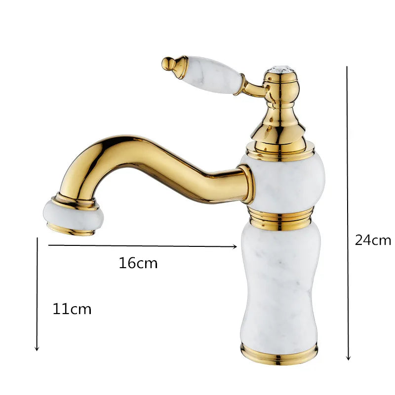 DecorBites™ Gold Brass and Marble Bathroom Basin Faucet Cold Hot Water Mixer Sink Tap