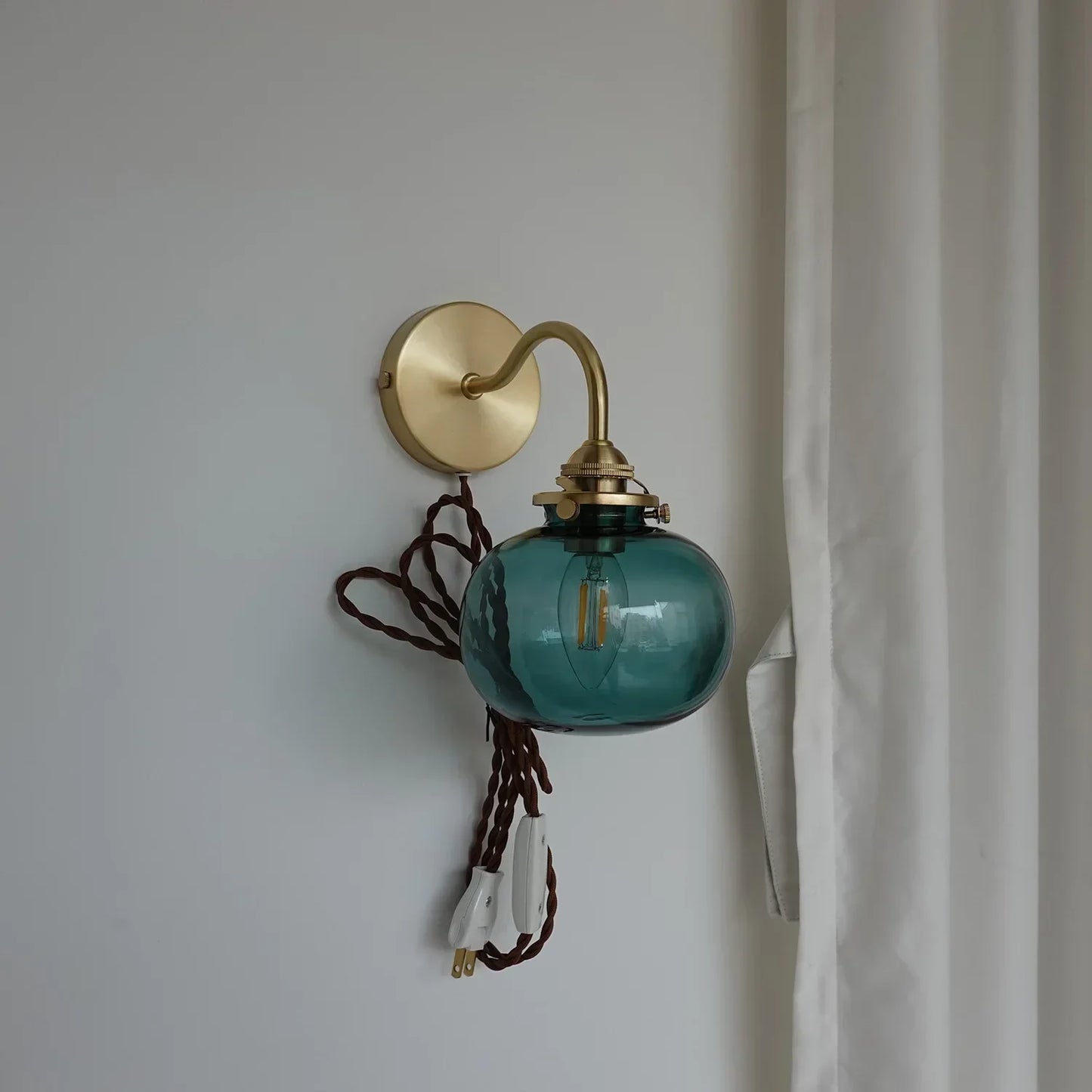 DecorBites™ Blue Glass Ball Wall Lights Pull Chain Switch LED Sconce for Home Bedroom