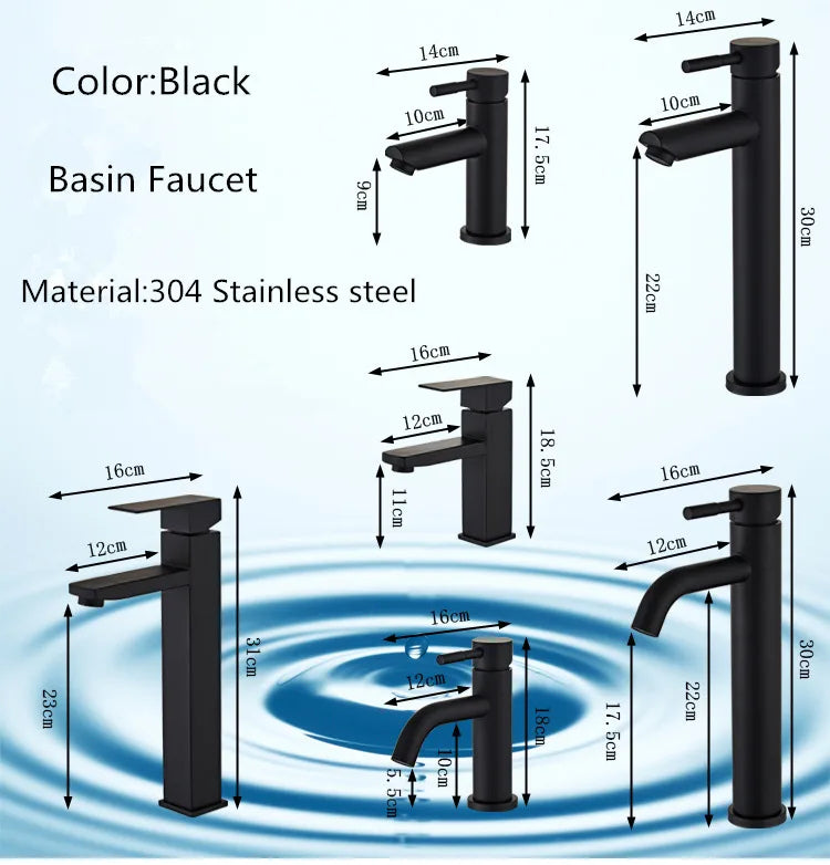 DecorBites™ Black Stainless Steel Bathroom Basin Sink Mixer Tap Hot Cold Faucet