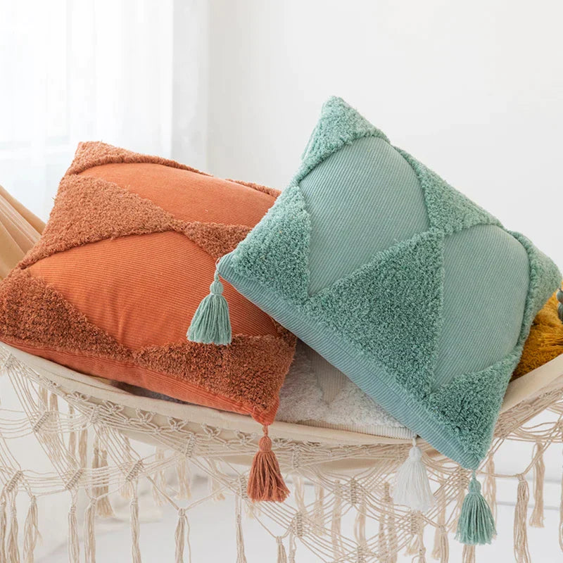 DecorBites™ Diamond Tassel Cushion Cover 45x45cm White Yellow Green Handmade Sofa Bed