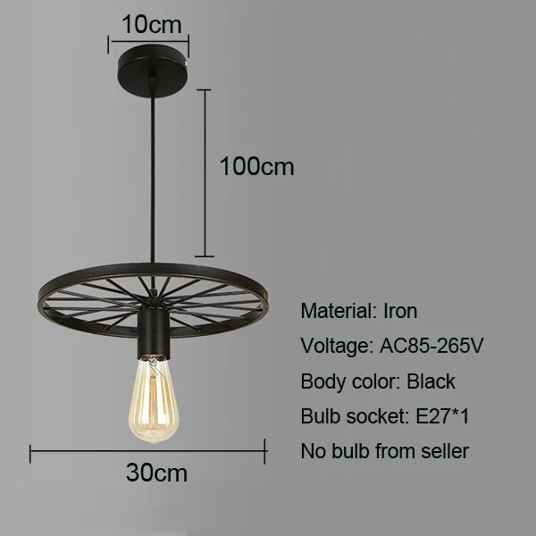 DecorBites™ Industrial Iron Wheel Chandelier for Dining Room, Restaurant, and Cafe