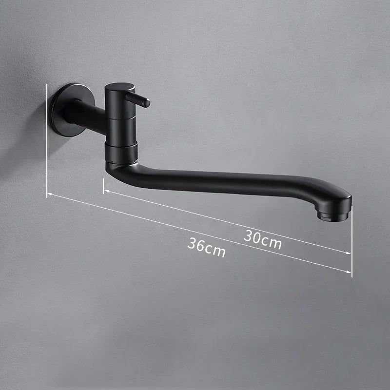 DecorBites™ Black Stainless Steel Swivel Kitchen Faucet 360 Degree Rotation Wall Mounted