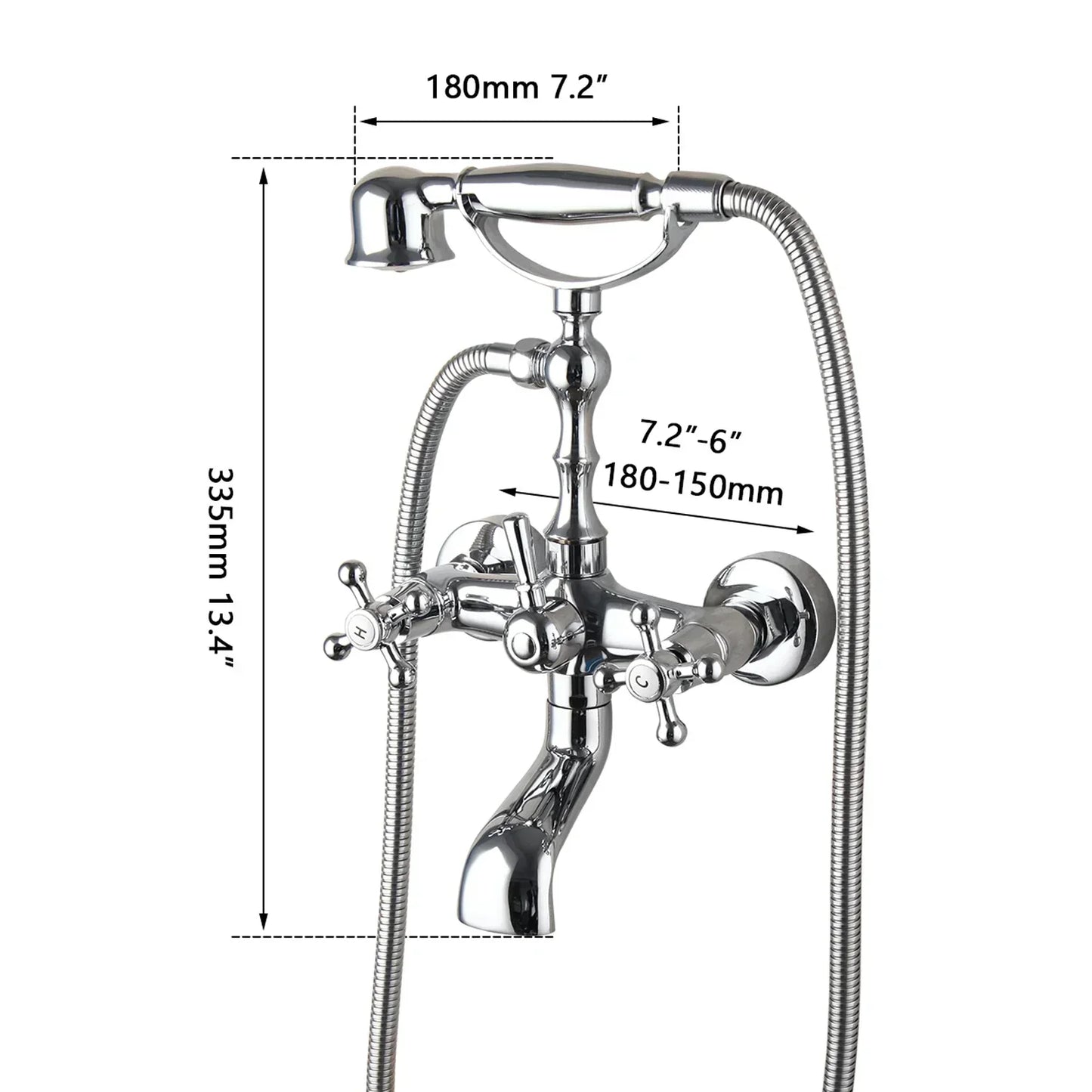 DecorBites™ Brass Bathroom Faucet Set with Hand Shower - Wall Mounted Chrome Water Mixer