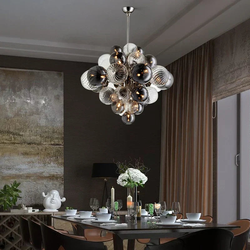 DecorBites™ Glass Globe LED Chandelier: Nordic Luxury Metal Pendant Lighting for Living Room