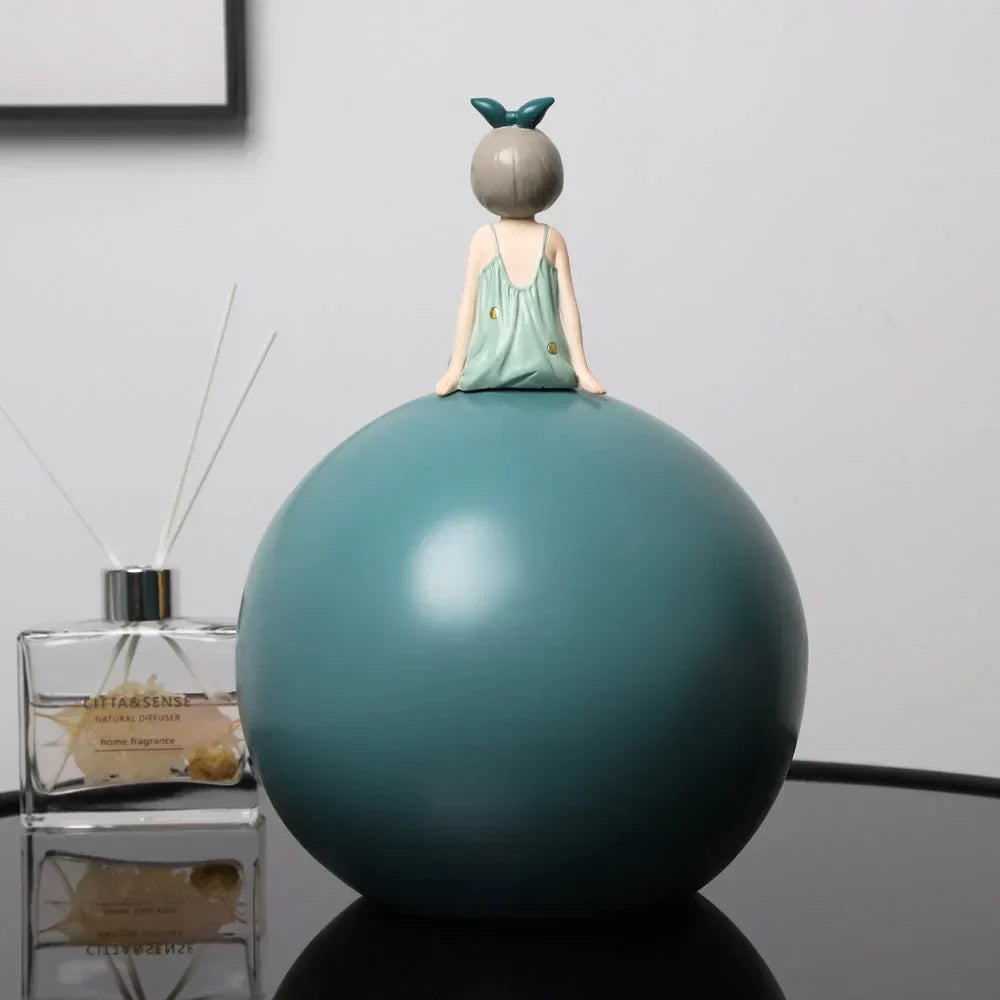 DecorBites™ Bowknot Girl Figurine: Modern Nordic Character Sculpture with Storage Box