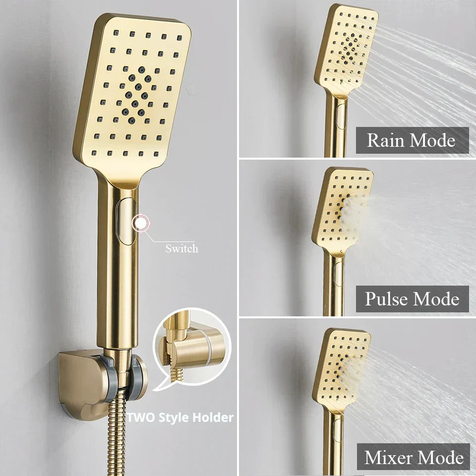 DecorBites™ Brushed Gold Shower Faucet Mixer Set with Wall Mount Black Control Valve