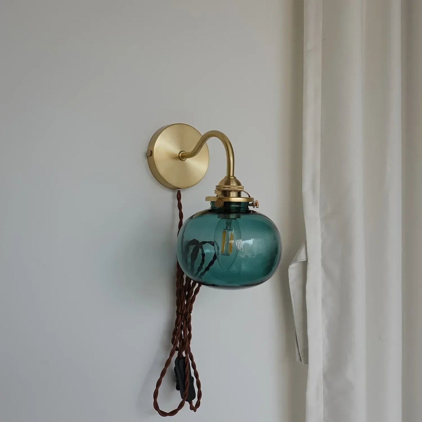 DecorBites™ Blue Glass Ball Wall Lights Pull Chain Switch LED Sconce for Home Bedroom