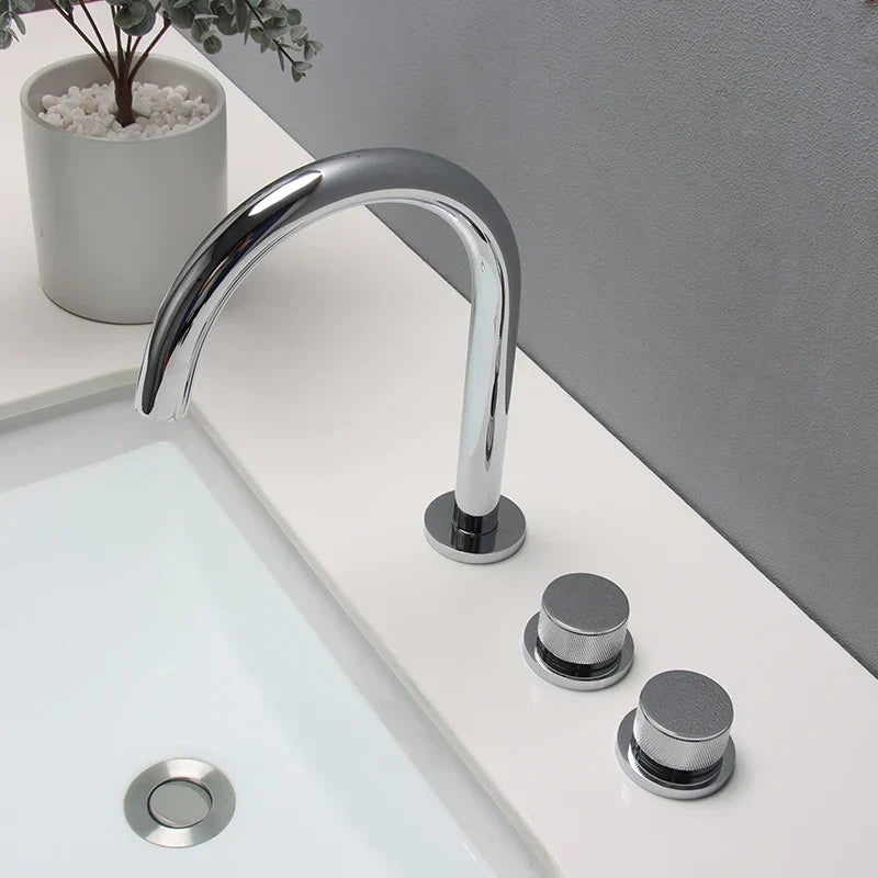 DecorBites™ Black & Brushed Gold Basin Faucets: Total Brass 3-Hole Waterfall Sink Faucet