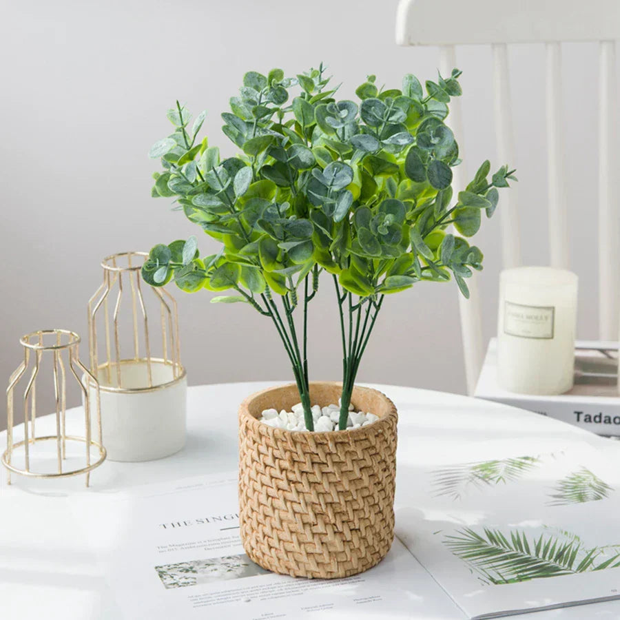 DecorBites™ Eucalyptus Leaves Vase: Artificial Plants for Home, Christmas, Wedding, Garden, Floristics