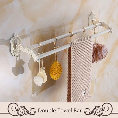 DecorBites™ Aluminum Bath Hardware Set: Shelf, Towel Rack, Paper Holder, Brush Holder, Hooks