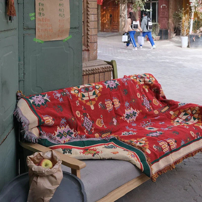 DecorBites™ Bohemian Cotton Thread Knitted Blanket - Ethnic Throw with Tassel, Sofa Cover, Bed/ Wall Tapestry - Home Decor