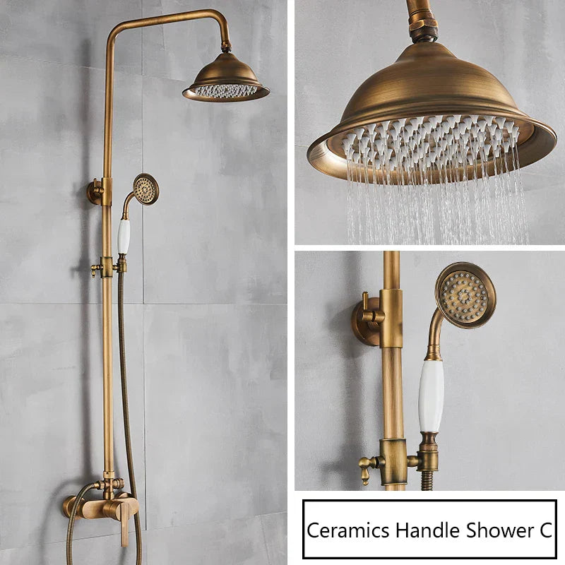 DecorBites™ Brass Antique Shower Set with Handshower, Wall Mounted Single Handle Faucet