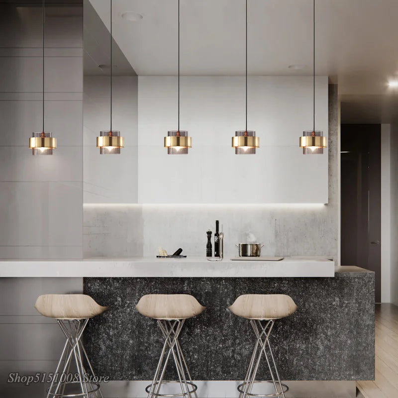DecorBites™ Gold Glass LED Pendant Lights: Modern Nordic Cylindrical Design for Home Decor Fixtures