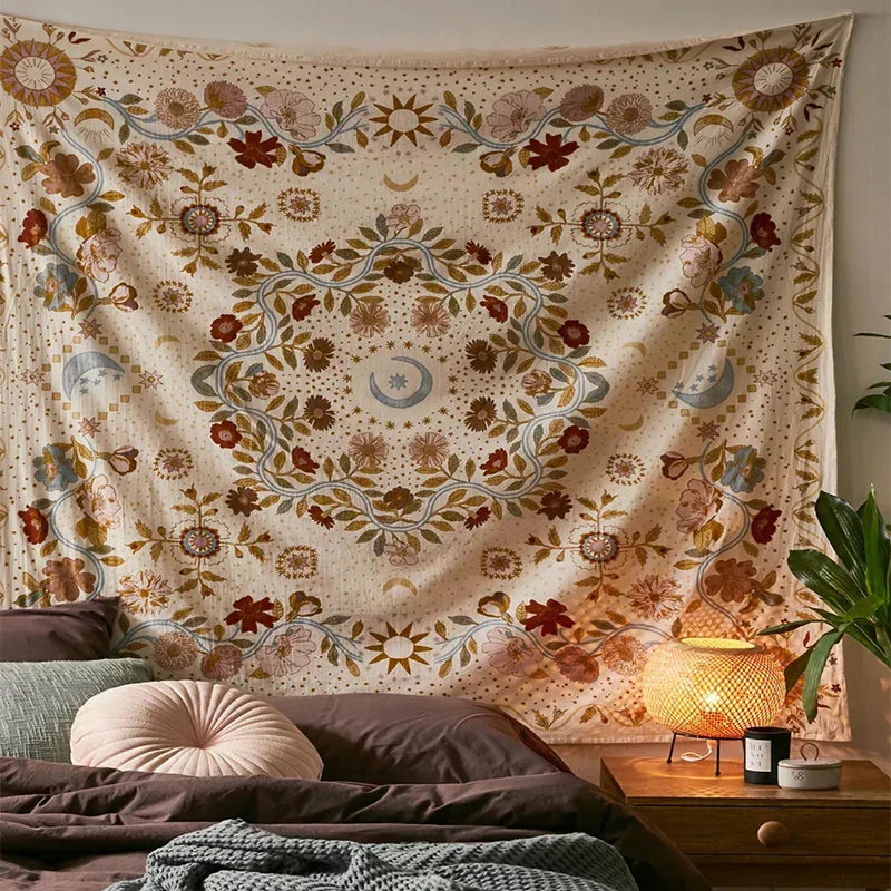 DecorBites™ Celestial Floral Moon Phase Tapestry for Aesthetic Room Decor
