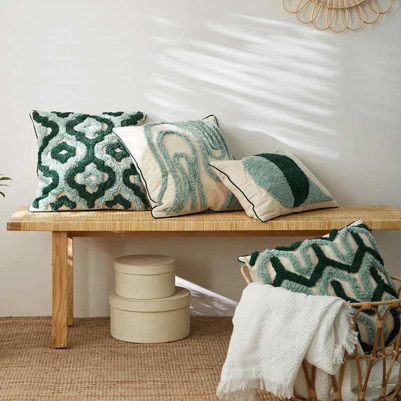 DecorBites™ Blue Tufted Geometric Boho Style Cushion Cover 45x45cm for Home Decor
