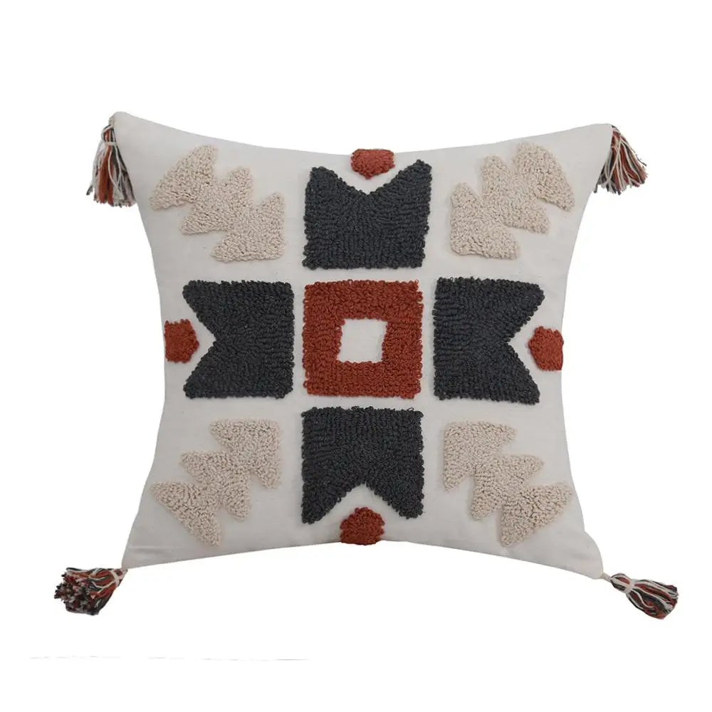 DecorBites™ Boho Style Embroidered Pillow Cover with Tassels for Living Room & Bedroom