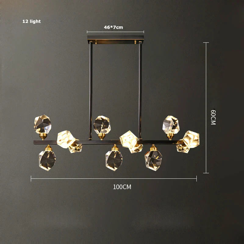 DecorBites™ Black Crystal Copper LED Chandelier for Dining Room - Art Deco Hanging Lamp