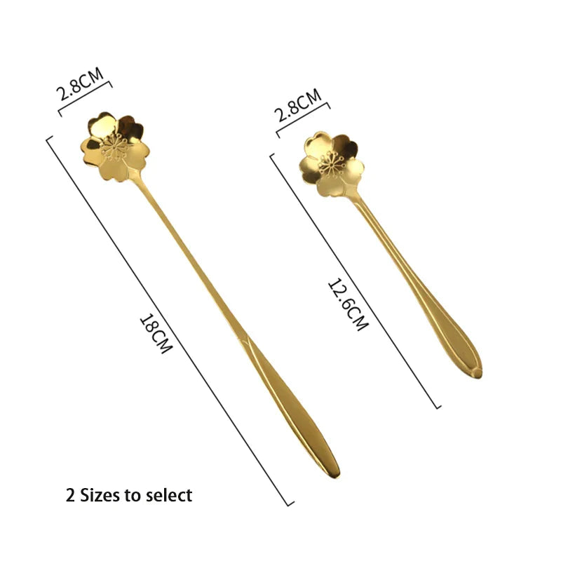 DecorBites™ Gold Flower Stainless Steel Teaspoons Set for Coffee, Desserts, and Ice Cream