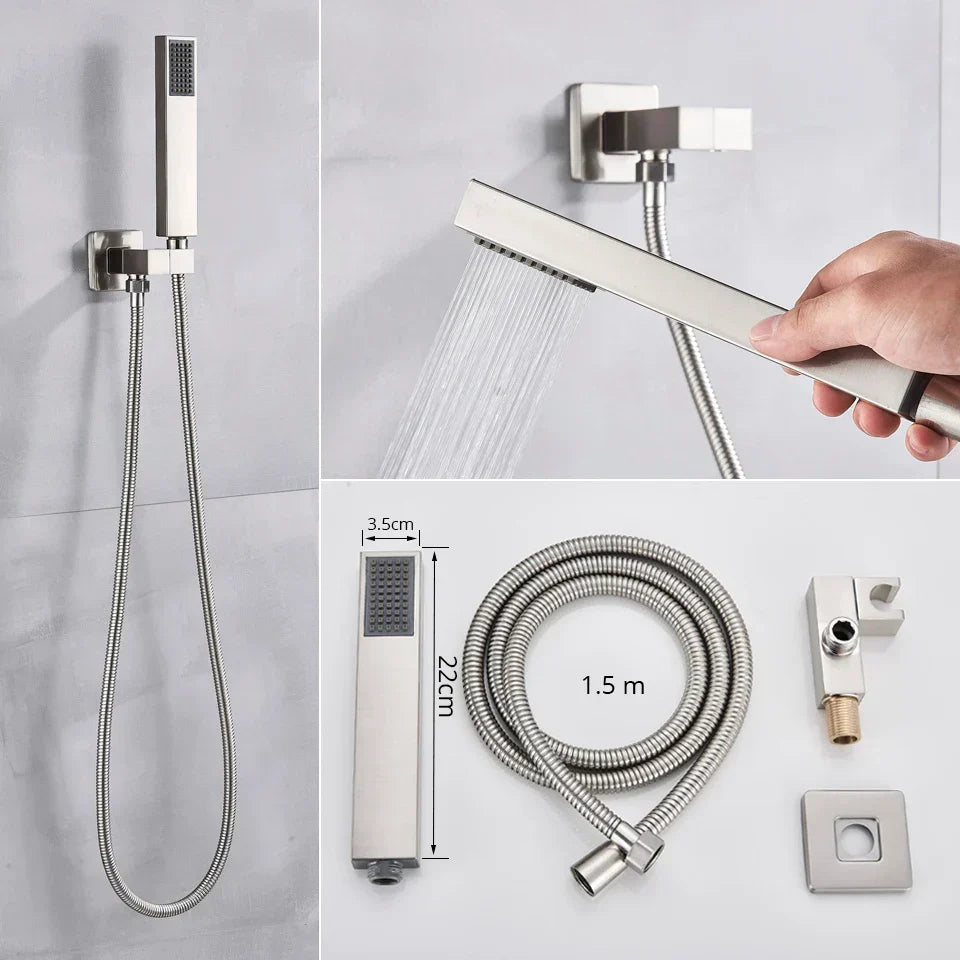 DecorBites™ Brushed Nickel Thermostatic Shower Faucet Set for Wall Mount Bathroom with Rainfall Shower Head
