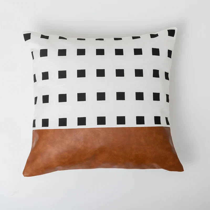 DecorBites™ Brown Faux Leather Pillow Cover for Home Decoration
