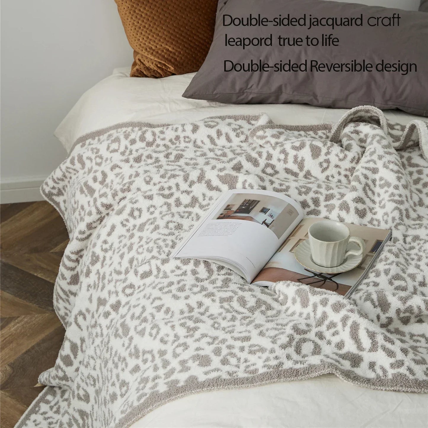 DecorBites™ Cozy Leopard Print Knitted Blanket - Winter Faux Fur Microfiber Throw