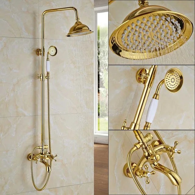 DecorBites™ Golden Shower Faucet Set with 8" Rainfall Shower, Wall Mounted Hand Shower