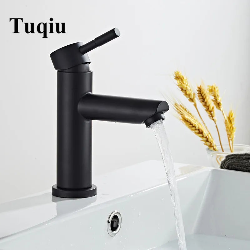 DecorBites™ Black Stainless Steel Bathroom Basin Sink Mixer Tap Hot Cold Faucet