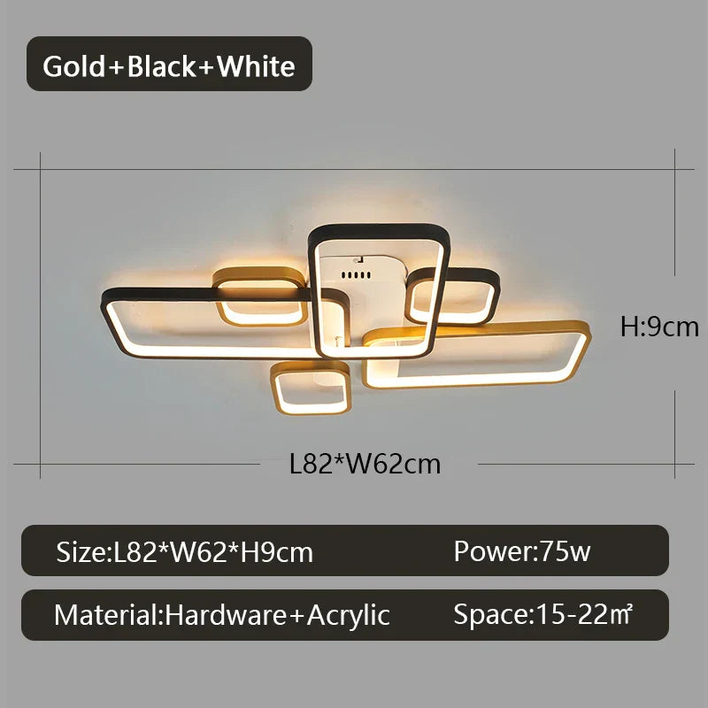 DecorBites™ Black+Gold Modern LED Chandelier for Living Room Dimmable Nordic Minimalism Lighting
