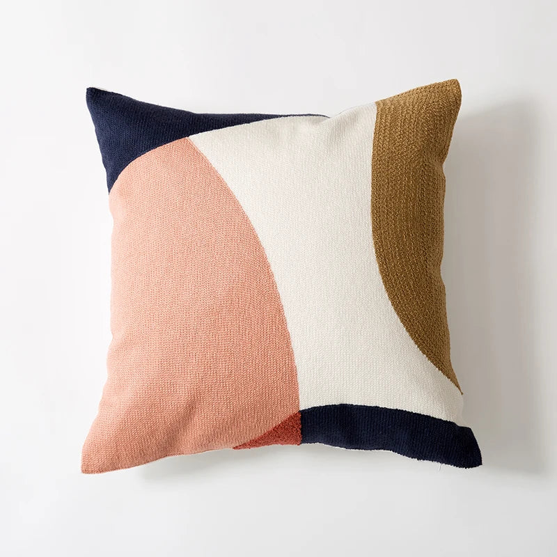 DecorBites™ Abstract Embroidered Pillow Cover 45x45cm Pink Beige for Living Room