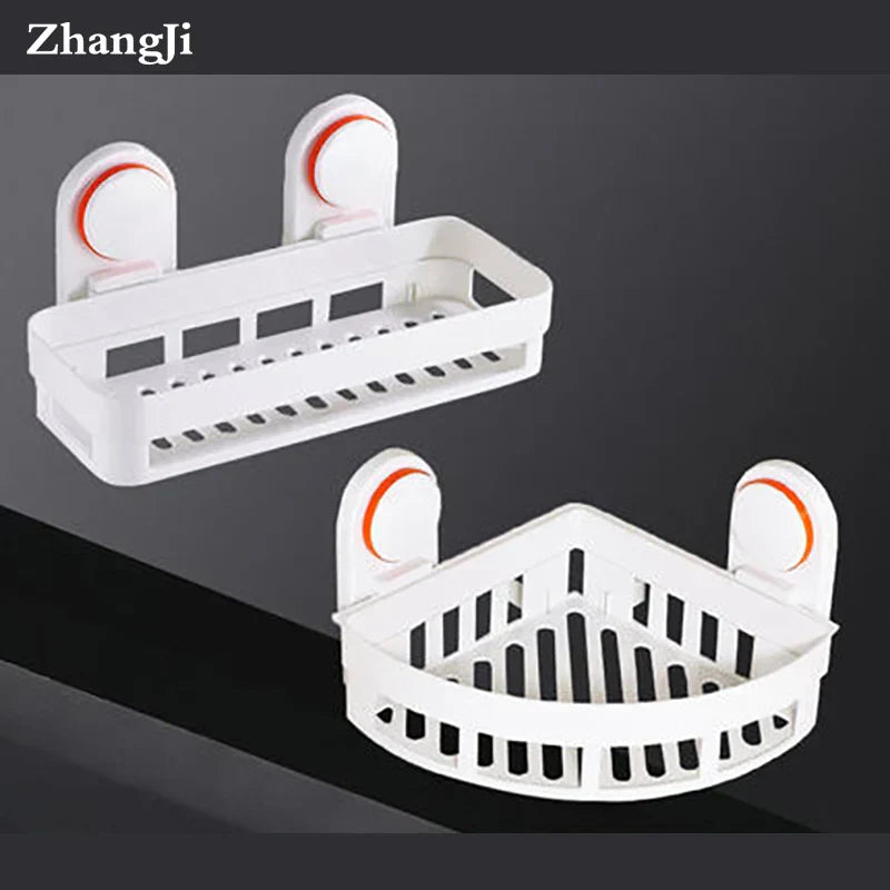 DecorBites™ ABS Suction Cup Bathroom Shelf Organizer - Wall Mounted Shower Rack & Basket Holder
