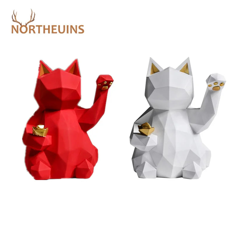 DecorBites™ Lucky Cat Resin Statue: Modern Nordic Home Decor Figurine