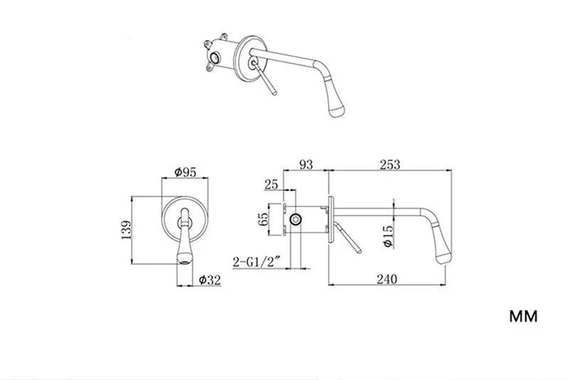 DecorBites™ Brushed Gold Basin Faucet, Hot & Cold Mixer Tap, In-Wall Water Drop Faucet