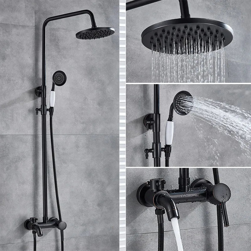 DecorBites™ Brass Shower Set with 8" Rainfall Head, Wall Mounted Bathtub Faucet