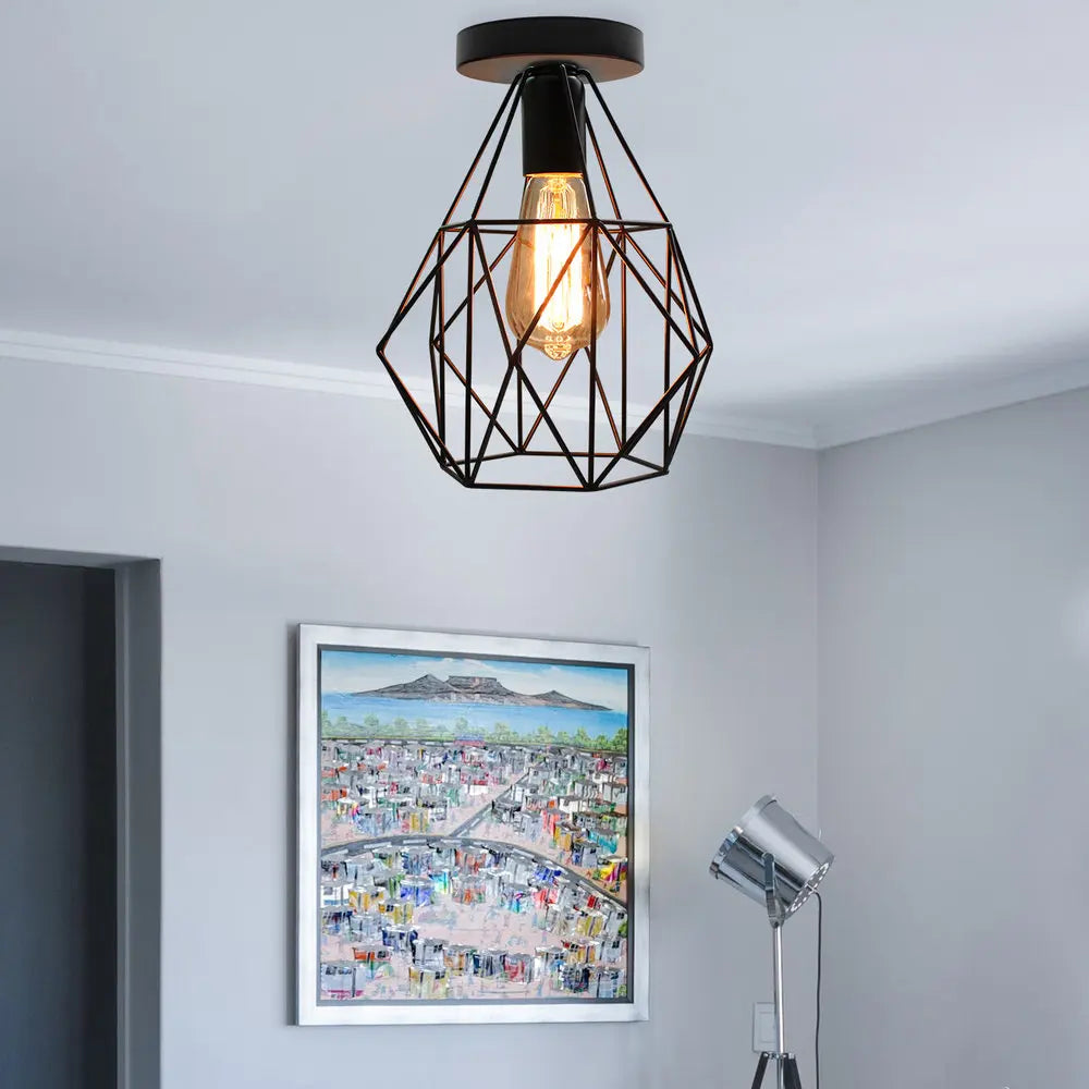 DecorBites™ Iron Cage Chandelier Loft Ceiling Light for Kitchen Bedroom Living Room