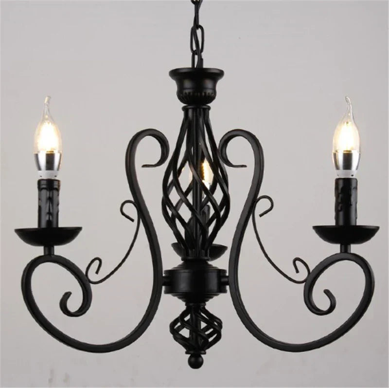 DecorBites™ Black Wrought Iron Loft Chandelier for Living Room, Bar, Restaurant - Retro Industrial Style