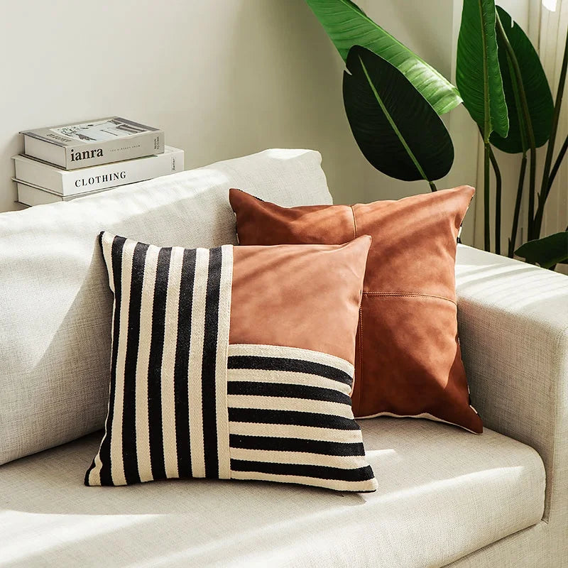 DecorBites™ Black Stripe Faux Leather Pillow Cover 45x45cm for Home Decor