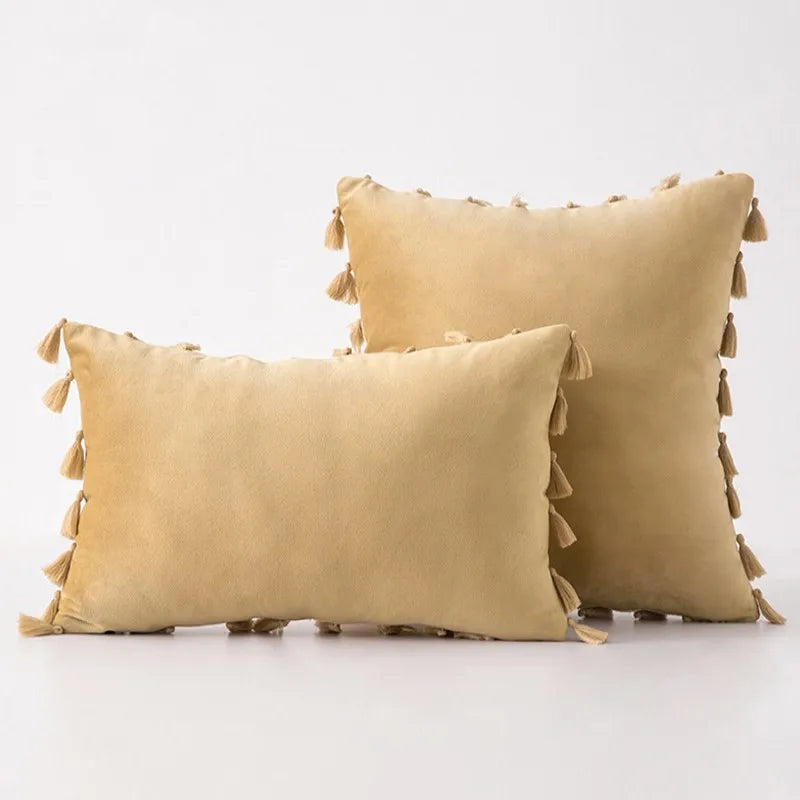 DecorBites™ Black Velvet Tassel Fringe Throw Pillow Cover for Bed Sofa Couch