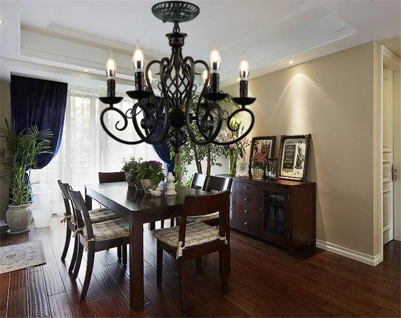 DecorBites™ Black Wrought Iron Loft Chandelier for Living Room, Bar, Restaurant - Retro Industrial Style