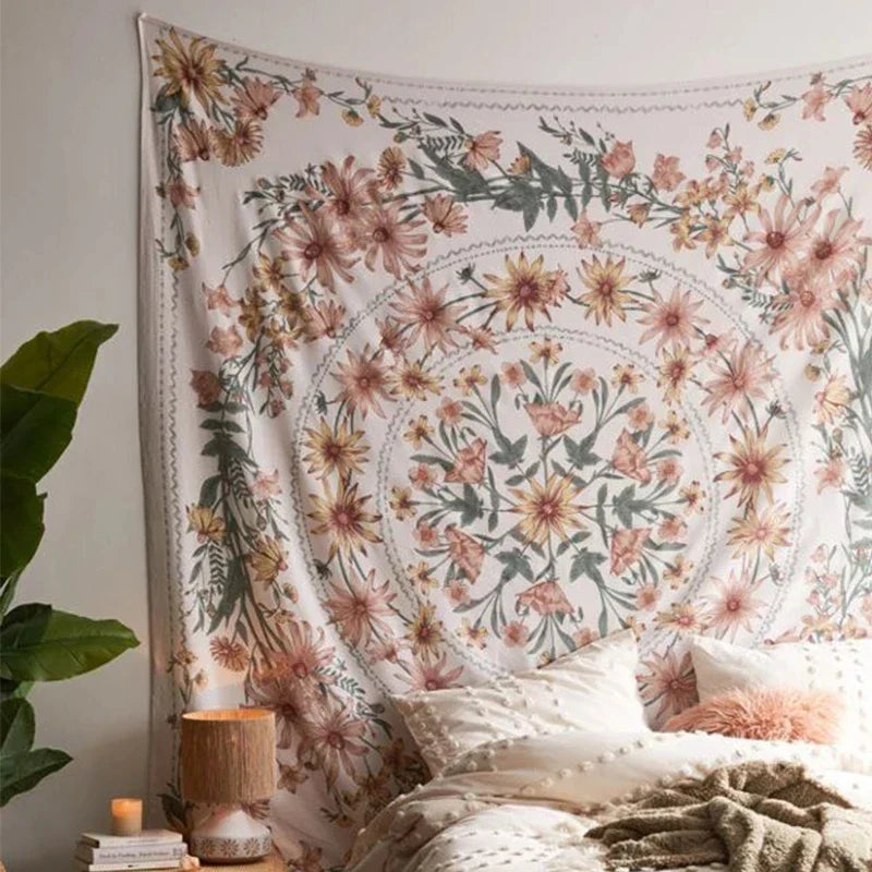 DecorBites™ Bohemian Mandala Flower Tapestry Wall Hanging for Living Room Bedroom Decor
