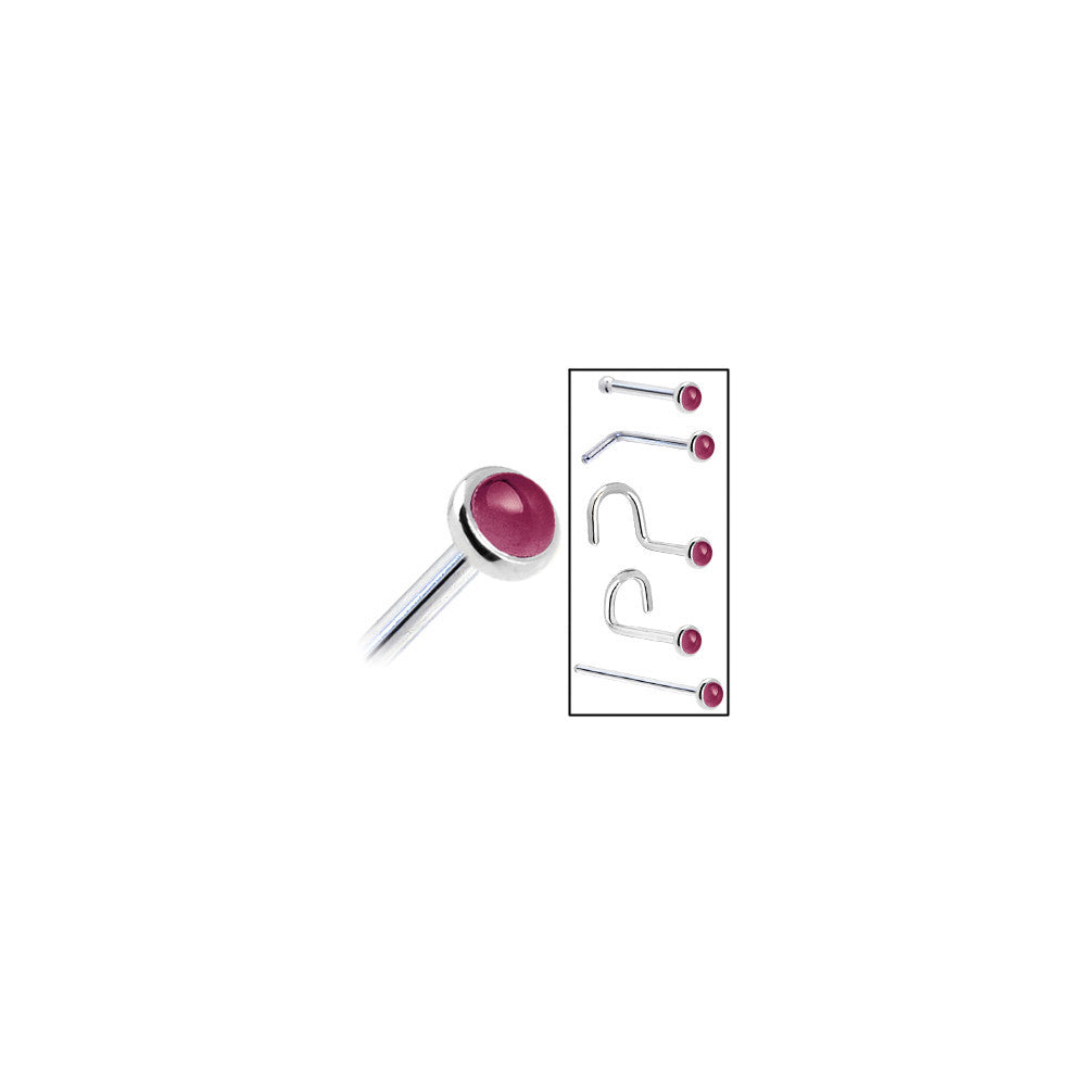 Solid 14K White Gold 2mm Genuine Raspberry Rhodolite Garnet Nose Ring