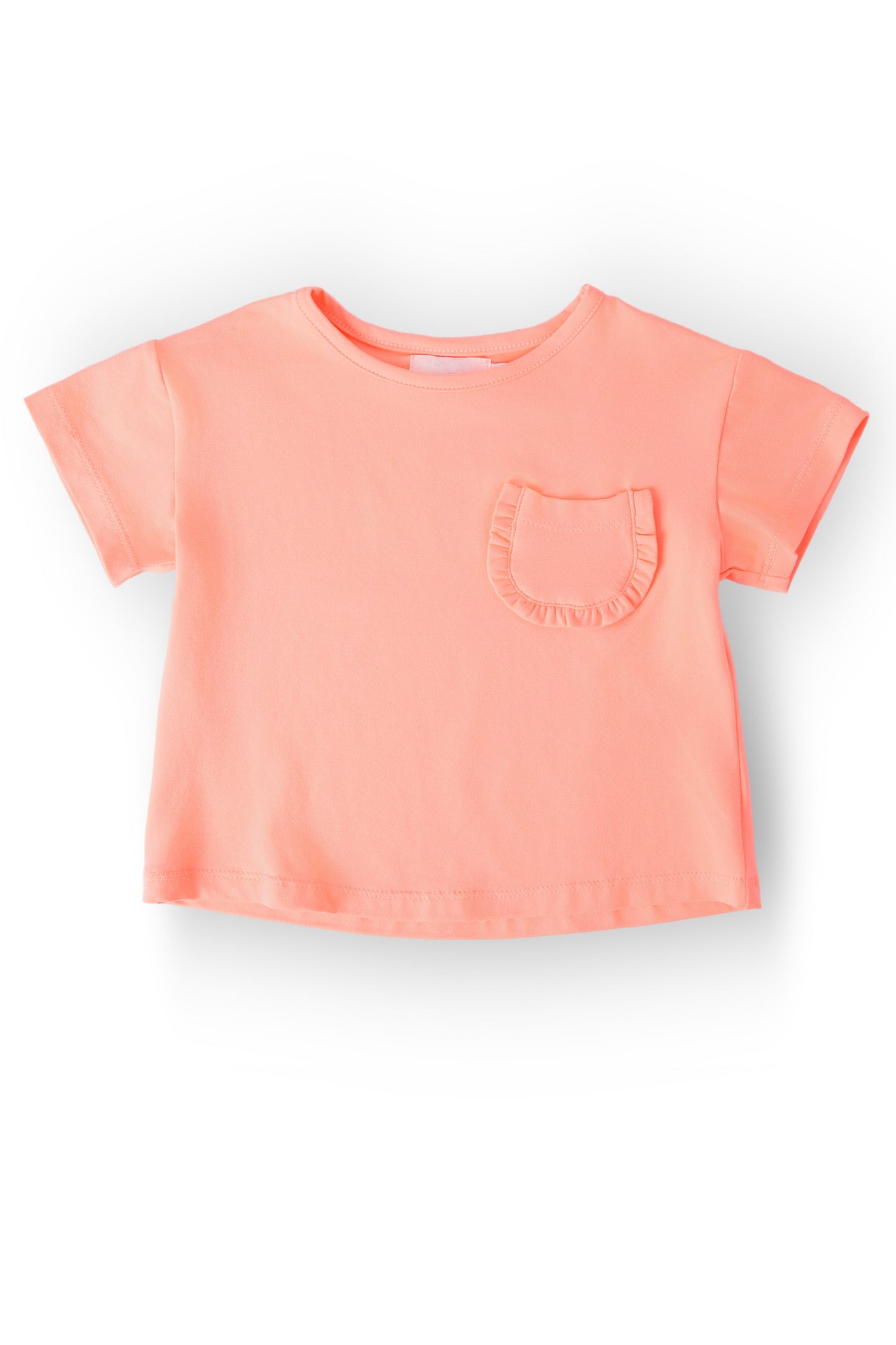 Neon Coral Ruffle Pocket Tee