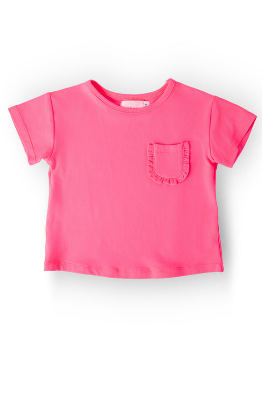 Neon Pink Ruffle Pocket Tee