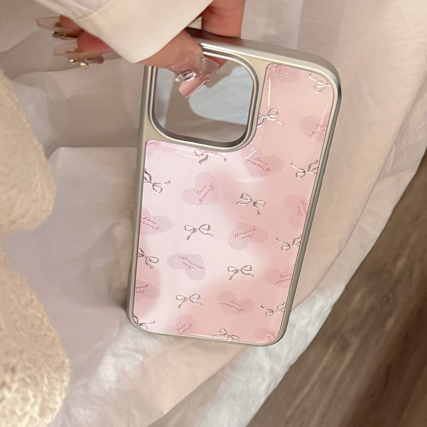 Gilt Apple 16promax mobile phone case iphone17 love bow 14/13 electroplating suitable for Huawei P70