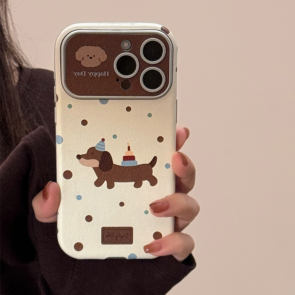 ins dachshund leather for iphone16pro max mobile phone case 15 apple 17 retro hand strap 14 soft cover