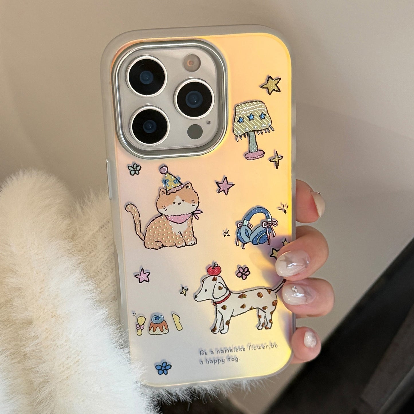 Gilt cute cute pet suitable for iphone17 mobile phone case 16 laser 15Promax generation 14 cartoon 11 electroplating
